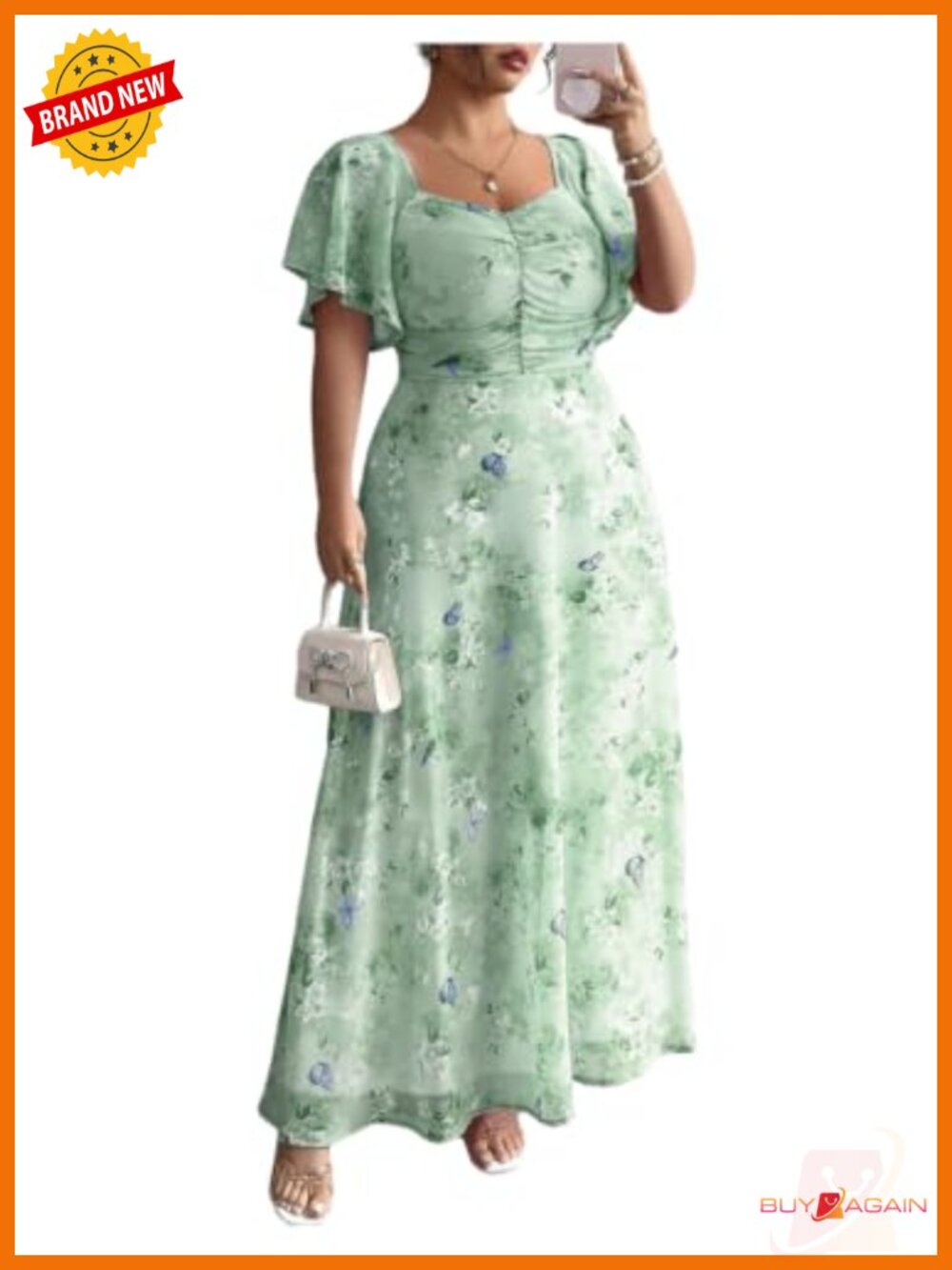 Plus Size Floral Maxi Dress Sweetheart Neck A Line Short Sleeve Vacation